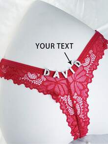 Personalized Women's G-String With Gold Pendant - Customizable With Any Name - Customized G-String Bikini - Couple's Gift - Red - View 1