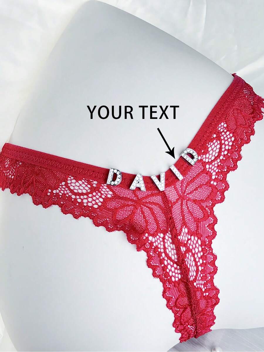 Personalized Women's G-String With Gold Pendant - Customizable With Any Name - Customized G-String Bikini - Couple's Gift - Red - View 1