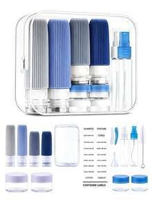 16pcs Silicone Travel Toiletry Bottles Set, Refillable Toiletries Containers With Labels, Spatula, Funnel And Transparent Storage Bag, Leak-Proof Shampoo And Lotion Squeeze Bottles, Portable Travel Toiletry Set For Airplane, Gym, Camping And Vacation - Multicolor - View 8