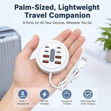 Upgraded 66W Round 8-Port USB Fast Charging Station - 4*Type-C PD + 4*USB-A, Compact Artistic Design, High-Speed Charging, Suitable For Laptops/Tablets/Multiple Devices, A Fast Charger Designed For Multiple Devices, Space-Saving Power Hub - View 9