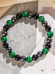 Men's Vintage Triple-Protection Bracelet With Malachite Hematite, Fashionable Jewelry Accessory Suitable For Daily Wear And Gifting,For All Seasons - Multicolor - View 4