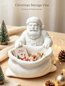 White Santa Gift‑Bag‑Shaped Storage Tray, Xmas‑Style Desktop Decor Jewelry Dish, Multi‑Use Trinket Holder For Accessories Keys Candy, Decor Ornament For Bedroom Entryway Vanity, Holiday Gift - Multicolor - View 1