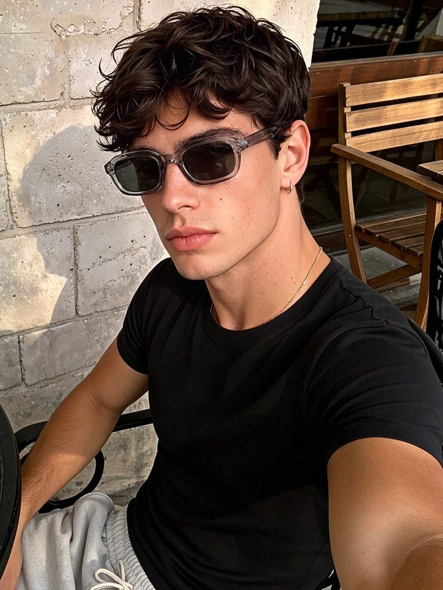 1 Pair Men's Geometric Pattern Sunglasses, Perfect Blend Of Minimalist Style And Geometric Contour, Suitable For Vacation Outfits, Parties, Daily Wear, Fits All Face Shapes - Multicolor - View 1