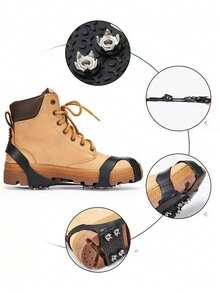 1 Pair Ice Cleats For Shoes And Boots, Silicone And Stainless Steel Anti-Slip Spikes, Traction Cleats For Walking Or Hiking On Ice And Snow - Black - View 3