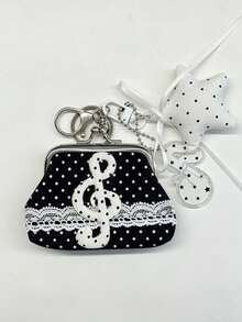 Lace Handmade Coin Purse, Vintage Polka Dot Music Note Bluetooth Earphone Bag, Lipstick Pouch, Keychain Pendant - Multicolor - View 18