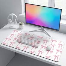 Pink Bow Pattern Desk Mat, Preppy Style For Girls Room Decor, Non‑Slip Rubber Base, For Office Desk Decor, Christmas Decoration, Party Gifts, Back‑To‑School Gifts & Office Supplies - Pink Bow - View 8