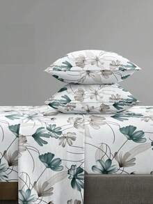 4-Piece Black Marble Pattern Bed Sheet Set, Includes 1 Fitted Sheet, 1 Flat Sheet And 2 Pillowcases, Mattress Protector Set (Pillow Inserts Not Included), Fits King, Queen, Full, Twin Sizes, Deep Pocket Fitted Sheet Up To 11.8 Inches - Green - View 1