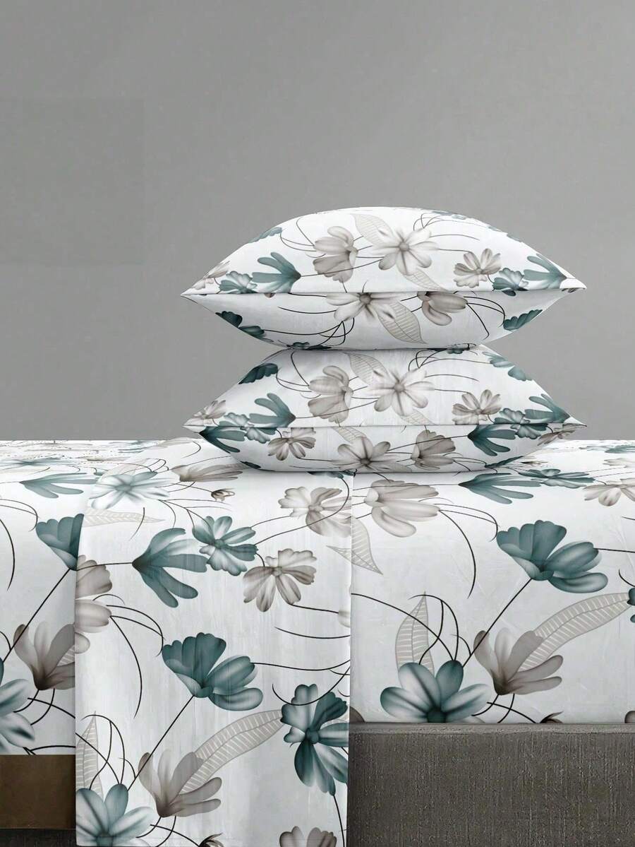 4-Piece Black Marble Pattern Bed Sheet Set, Includes 1 Fitted Sheet, 1 Flat Sheet And 2 Pillowcases, Mattress Protector Set (Pillow Inserts Not Included), Fits King, Queen, Full, Twin Sizes, Deep Pocket Fitted Sheet Up To 11.8 Inches - Green - View 1
