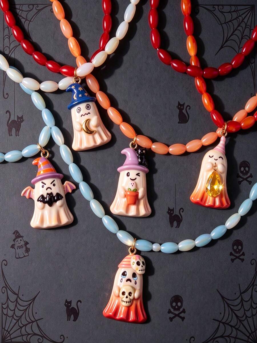 1pc Cute Mixed Style Ghost Halloween Enamel Pendant Witch Hat Skull Bat Ghost Stainless Steel Charm DIY Handmade Jewelry Craft Accessories - Multicolor - View 1