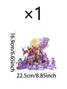 1pc 3D Greeting Card: Featuring A Christmas Town Scene With Purple Santa Sleigh, Flying Reindeer, Snowman, Christmas Tree And Gift Boxes; Suitable For Desktop Decoration, Christmas Dinner Gift Or Winter Theme Party Accents. - One Size Fits All - View 9