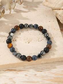 1pc Fashion Luck Hematite Tiger's Eye Men'S Bracelet Jewelry, Suitable For Daily Wear, Retro Fashion Accessory, Christmas Gift For Family And Friends - Multicolor - View 8