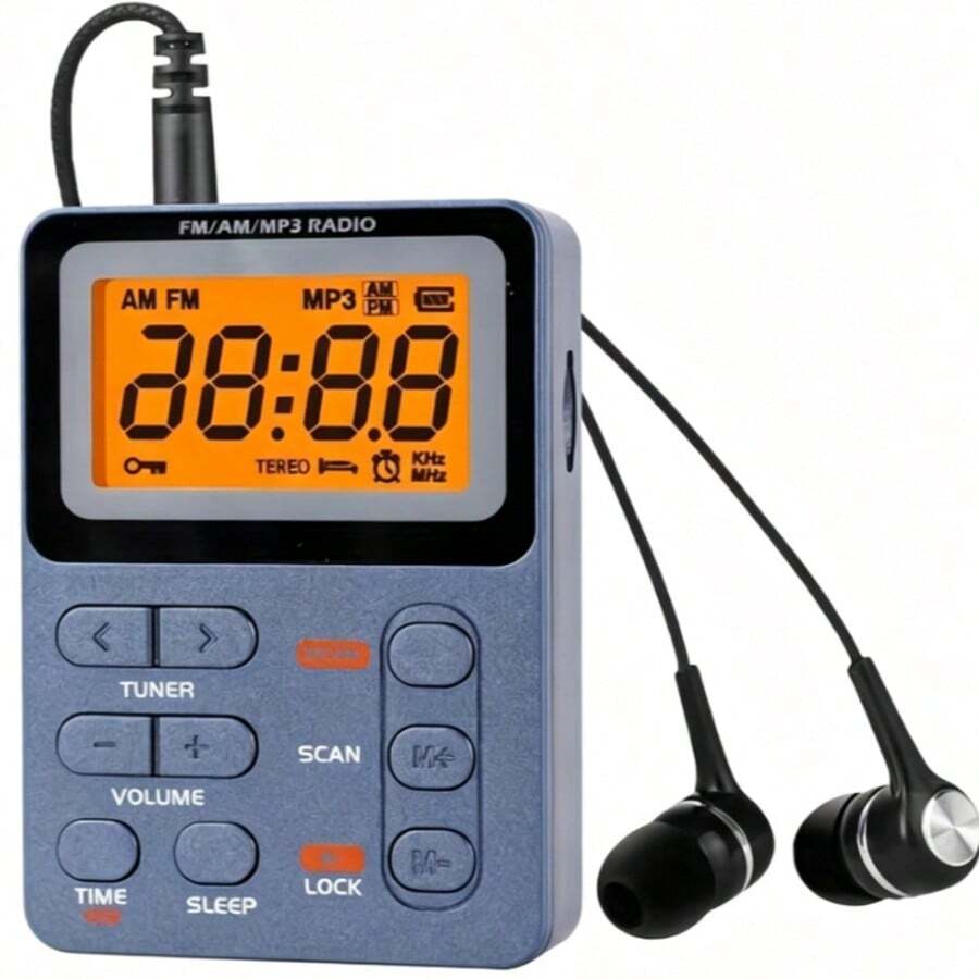 Radio AM FM Saku Portabel dengan Earphone Stereo (Tanpa Speaker), Preset Otomatis, Tombol Pengunci, Lampu Latar, Timer Tidur, Pemutar Musik, Radio Mini, Radio Digital, Radio Bertenaga Baterai untuk Aktivitas Luar Ruangan, Berkemah dan Berlari, Baterai Isi Ulang 600mAh - View 1