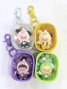 1 Set Transparent Macaron Storage Bag Pendant, Flocked Doll Keychain, Fashion Spring Clip, Bag Decoration, Portable Decor, Birthday Gift For Girls, Party Favor - 1PC - View 2