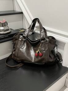 Women's Vintage Tote Bag, Rivet Decor Adjustable Dual‑Use Shoulder Crossbody Bag, Large Capacity Casual Handbag For Daily Used - Coffee - View 7