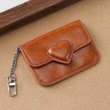 Oil Wax Leather Coin Purse, High-End Heart-Shaped Wallet, Convenient Mini Small Bag, Student Multi-Slot Anti-Magnetic Card Holder - Multicolor - View 8