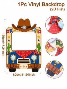 1pc Western Cowboy Photo Backdrop Cloth,Cowboy & Truck Pattern Christmas Photo Booth Banner,Photo Frame Backdrop,Party Background Cloth,Birthday Decorations,Babyshower Decorations,Western Cowboy Party Decorations - Multicolor - View 13