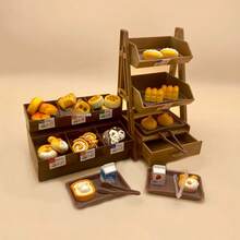 OBOVAY 1 Set Mini Miniature Bread Rack + Bread + Plate + Clip, Miniature Display/Vertical Bread Rack/Cabinet Bread Rack, Bread Miniature Model, Suitable For 14+ Teens - Brown - View 3