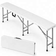 Bakaji Panchina Pieghevole e Salvaspazio per Esterno con Seduta in Polietilene e Struttura in Acciaio, Panca Richiudibili con Maniglia Ergonomica per Giardino, Feste, Buffet, 182 x 70 x 74 cm - Bianco - Visualizzare 1