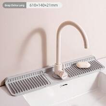 1pc Universal Size Silicone Faucet Drip Tray With Fastening Button, 6° Sloped Drainage Anti-Splash, Minimalist Practical Style, Gray/Green/Pink/Black Multi-Color Options, Long Strip With Opening, Kitchen Sink Bathroom Countertop Soap Sponge Storage Drying Mat - Multicolor - View 17