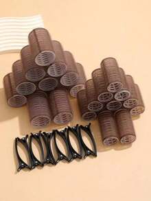 Self-Adhesive Hair Roller Set, Includes 6 Hair Rollers And 3 Hair Clips, Salon-Grade Curling Iron, Suitable For DIY Hair Styling, Heat-Free Hair Rollers. - Coffee Brown - View 5