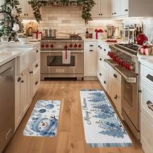 1/2/3pcs Christmas Theme Kitchen Rugs, Flannel Kitchen Rugs Blue Plaid Christmas Tree Pattern, Comfortable Soft Absorbent Non-Slip Machine Washable With Non-Slip Backing, Multi-Functional Floor Mat Suitable For Entryway, Living Room, Bedroom, Kitchen, Dining Room, Bathroom, Laundry Room, Hallway And Holiday Decoration - Multicolor - View 5