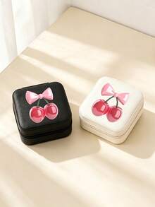 Cute Bow & Cherry Print Minimalist Jewelry Box, Portable Jewelry Storage Box, Summer Travel Jewelry Organizer For Earrings, Necklaces, Rings, Jewelry Display And Storage, Mini Jewelry Organizer, Large Capacity Jewelry Rack, Suitable For Earrings, Rings, Necklaces, Bracelets, Nail Art, Women's Gift Storage, Travel Essentials, Back To School Dorm Storage, Holiday Gift,Makeup Organizer,Room Decor - Multicolor - View 6