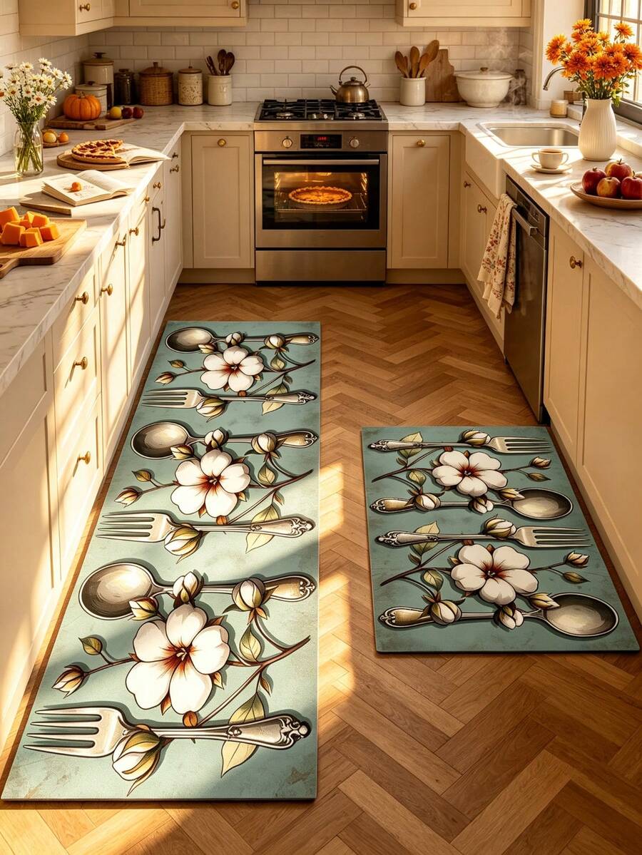 1/2pcs Vintage Diatomaceous Earth Mat, Floral Design Tableware, Super Absorbent, Non-Slip, Perfect For Bathroom, Kitchen And Dining Room, Quick Drying, Perfect Gift For Home Decor And Bathroom Mat, Holiday Gift! - Multicolor - View 1
