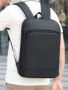 Slim Black PU Leather Business Backpack, Lightweight Laptop Rucksack Multi-Zipper Pockets Adjustable Padded Straps For Office Work Travel - Multicolor - View 10