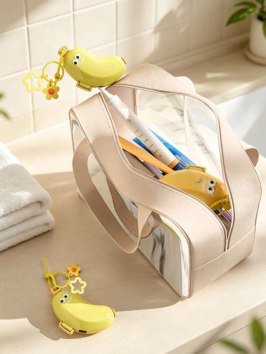 Yellow Banana-Shaped Toothbrush Holder With Small Banana-Shaped Toothpaste Portable Storage Box, Travel Storage Portable Tool, Toothbrush Head Protective Clip, Toothbrush Storage Clip, Toothbrush Dust-Proof Protective Cover, Toothpaste Holder, Portable Design Easy To Carry, Dust-Proof Lid, Suitable As Gift For Couples, Friends, Family, Teachers, Travel Enthusiasts, Home, Dorm, Vacation Essential, Suitable For Birthday Gift, Back To School Gift, Wedding Accessory, Spring And Summer Essential - Multicolor - View 1