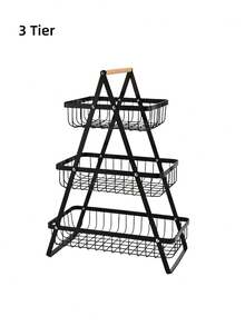 1pc Modern Metal Hanging Fruit & Vegetable Basket With Wooden Handle, Kitchen Spice Rack, Suitable For Kitchen Organization And Storage, Dining Room Fruit, Vegetable, Bread, Snack Storage, Living Room/Bedroom Iron Art Table Fruit & Snack Storage Rack, Perfect For Valentine's Day, New Year, Father's Day, Mother's Day, Halloween, Christmas, Back To School - Multicolor - View 14