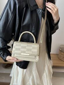 Solid Color Mini Fashion PU Designer Elegant Geometric Pattern Handbag - Gold - View 3