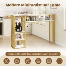 Bar Table With Storage, 140*40*105, High Table With Marble-Effect MDF Top, 3 Shelves And Black Metal Frame, Kitchen Counter For Kitchen, Dining Room And Breakfast Area. - White+Gold+MDF+Metal - View 4