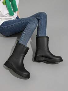Women's Solid Color Outdoor PVC Geometric Pattern Rain Boots Outdoor Sports Shoes For Rainy Season - Black - View 8