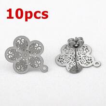 10pcs Stainless Steel Vintage Hollow Floral Pattern Gold Earring Studs Base, Suitable For DIY Jewelry Making Bohemian Style Fashion Elegant Pendant Earring Accessories - Stainless Steel Earrings - View 11