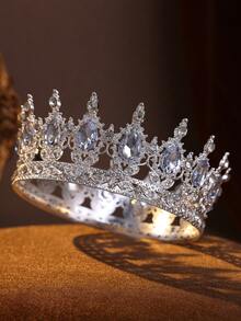 Sparkling Clear Crystal Full Crown, High-Quality Silver Tone Bridal Tiara For Special Occasions - Multicolor - View 23