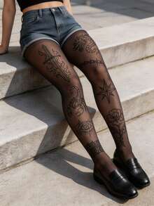 1 Pair Plus Size Women's Gothic Style Shaping Tights/Pantyhose, Unique Design - Multicolor - View 3