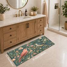 1pc Vintage Floral & Bird Pattern Printed Faux Cashmere Kitchen Mat, Absorbent Kitchen Floor Mat, Kitchen Rug, Long Runner Mat, Sink Front Mat, Suitable For Kitchen, Bathroom, Entryway, Hallway, Laundry Room And Home Decor - Multicolor - View 12