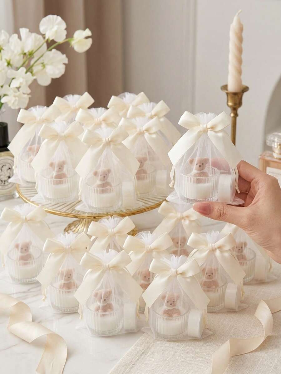 INS Style Exquisite Bear Candle Gift Bag With Bow And Mesh, Suitable For Home Decor, Room Decoration, Party And Holiday Decoration, Office Decor, Living Room Accessory, Also Perfect Gift For Christmas, Halloween, Wedding, New Year, Gift-Giving Occasion - Stylish Souvenir - View 1