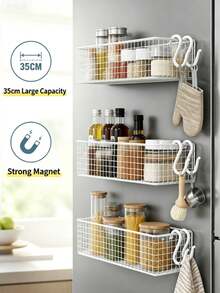 Magnetic Refrigerator Storage Basket Rack, Laundry Room Storage Organizer, Iron Storage Rack With Hanging Board Accessories, Suitable For Refrigerator, Microwave, Washing Machine, Refrigerator Organization - Multicolor - View 2