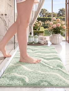 1pc Bathroom Floor Mat Carpet, Fluffy Geometric Textured Green Rug With TPR Non-Slip Backing, Suitable For Kitchen, Outdoor, Indoor, Hallway, Bedroom, Living Room, Bedside, Machine Washable And Easy To Clean, Autumn Holiday Decor Bathroom Carpet - Multicolor - View 7