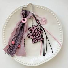 Gantungan Kunci Motif Leopard Beruang Renda Hati Gaya Retro Baddie untuk Tas Ransel dan Dompet, Aksesori Tas Tangan - MultiWarna - View 3