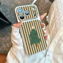 1pc TPU Material Minimalist Retro Striped Christmas Tree Pattern Phone Case Suitable For Apple 17promax/17/16promax/15/13/12/11 Large Window Skin Full Coverage Anti-Drop Soft Shell Phone Protective Cover - Silver - View 1