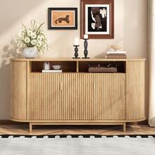 Sideboard With Storage With Doors With 3 Doors - Modern Style In Natural Wood Effect MDF For Living Room And Dining Room - Natural - View 8