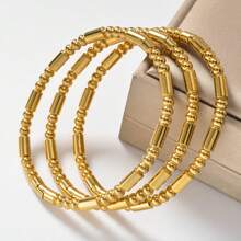 3pcs Set Elegant Charming 18K Gold Plated Copper Shiny Beaded Bracelet Set, Minimalist Daily Wear For Women, Fashionable Jewelry Gift - Gold 2 - View 5