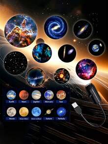 Guanova 1pc Planet Moon Projection Lamp, 360 Degree Rotating Decorative Light, Replaceable Projection Slides, Cute Design, Atmosphere Creator. Portable USB Powered LED Projection Lamp With Mercury, Mars, Earth And Other Planet Projection Patterns, Suitable For Home Atmosphere, Science Exhibition, Computer Background Decoration And Teaching Night Light. Suitable For Wall, Ceiling Decoration, Starry Sky LED Atmosphere Light. - USB Planet Projector - View 2