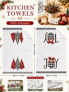 2pcs Christmas Black Plaid Christmas Tree & Christmas Ball Illustration Pattern Kitchen Towels, Soft Polyester Material Dish Cloths, Suitable For Kitchen Decor, Kitchen Cleaning, Holiday Party Decoration, Kitchen & Bathroom Supplies Home Essentials, Home Decor, Housewarming Gift - Multicolor - View 4