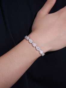 1pc Charming Men's 925 Sterling Silver Moissanite Bracelet, Suitable For Wedding, Proposal, Anniversary Party And Valentine's Day Gift - Silver - View 4