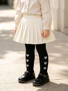 4 Pairs Girls' Solid Color Tights With Heart Pattern, Sweet And Cute, Suitable For School And Daily Outfit Matching, All-Season Versatile Leggings - Multicolor - View 9
