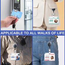 Oval Egg-Shaped Retractable Badge Holder With Dual Card Slots And Easy-Pull Clip, Transparent - Multicolor - View 11