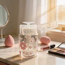 1 Pc Portable Transparent PET Refillable Travel Bottle With Cute Chrysanthemum, Travel-Size Cosmetic Bottle With Flip Cap For Nail Polish Remover, Toner, And Makeup Remover, Pump Dispenser Design - View 1
